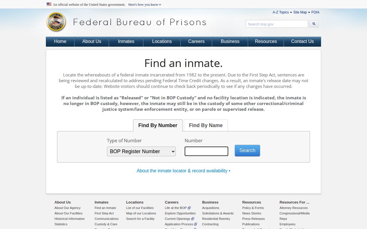 Federal Bureau of Prisons release lookup for Adams County