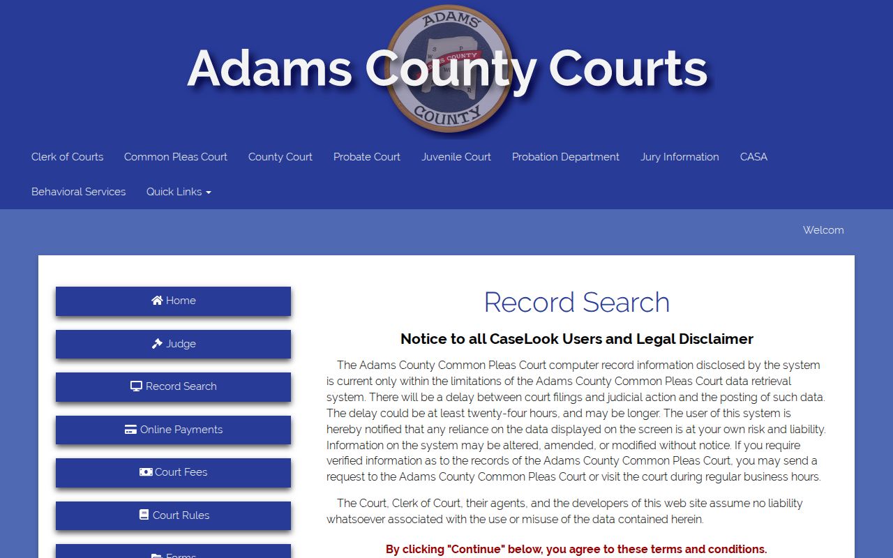 Adams County Common Pleas CaseLook search agreement